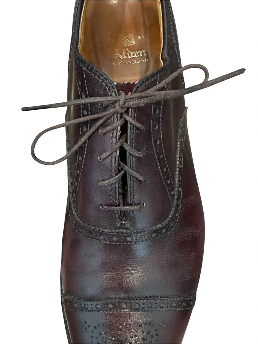 Alden 908 Medallion Perf Tip Bal Oxford Burgundy Calf Hampton Last 12.5 AA/B USA